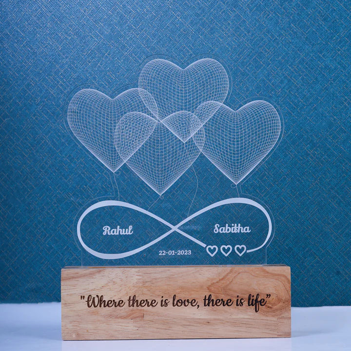 3D Lamp with Couple Name -Heart Shape