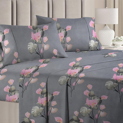 BSB HOME 100% Cotton Feel 160 TC Big Flower Printed Double Bedsheets with 2 King Size Pillow